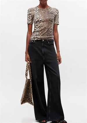 Soft cotton rib short sleeve tee Leopard A1050177 Ganni 